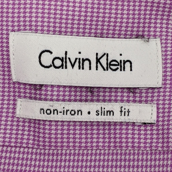 Calvin Klein Sz 15.5 34 35 Purple Micro Houndstooth Button Front Shirt Collared - Picture 5 of 7